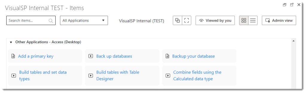 View all Help items - VisualSP Support