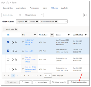 Unpublish help items in bulk - VisualSP Support